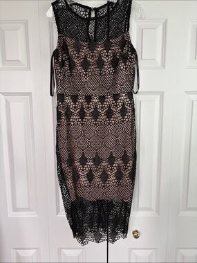 Bisou Bisou Black Lace Midi Dress with Nude Underlay 8